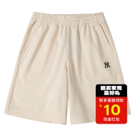美职棒（MLB）官方 短裤男女NY小标刺绣五分裤直筒休闲运动裤子3ASPB0343-50BKS 纽约洋基队/深奶油色 M 170/76A