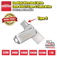 🔥READY STOCK🔥 Original SanDisk Ultra Dual Drive Luxe OTG USB 3.1 Type-C Flash Drive 32GB / 64GB / 12