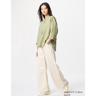KEMEJA UNIQLO WOMEN'S LINEN SHIRT BLEND STRAIGHT COLLAR 3 SLEEVE/4