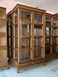 ตู้โชว์ไม้สัก ตู้ไม้สัก สูง180xกว้าง100xลึก40cm. (Teak Real Wood Cabinet) ตู้หนังสือ สีเสี้ยนดำน้ำตาล 4 ชั้น (จัดส่งทั้งตู้) ไม้สักแท้ มีประกันสินค้า