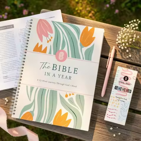 1/2-Set A5 "Bible in a Year: 52-Week Study Spiral Notebook" w/ Guide | Women's Bible Study Plan | Ho