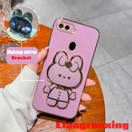 Casing oppo a5s oppo a12 oppo a7 oppo a3s oppo a12e OPPO F9 phone case Softcase Electroplated silicone shockproof new design Rabbit makeup mirror with holder for girls DDTZJ01