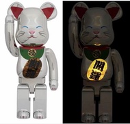 BE@RBRICK 招き猫 開運 弐 発光 銀メッキ 400％ 1000% bearbrick 招財貓 發光 lucky cat