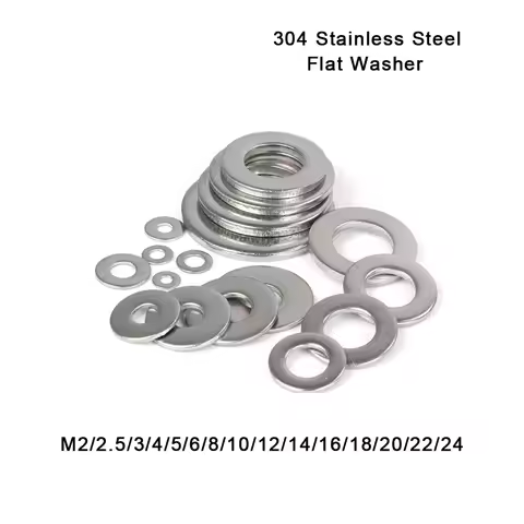 50pcs Stainless Steel Flat Washer M2/2.5/3/4/5/6/8/10/12/14/16/18/20/22/24 mm Plain Gasket d*dc*h(ID