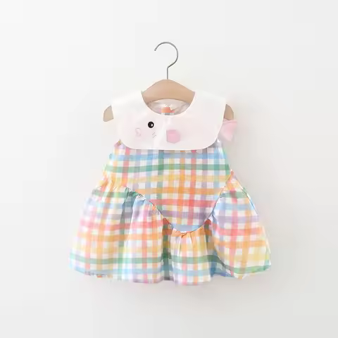 Summer New Baby Girl Dress Sweet Colored Checkered Children'S Clothing (9 Months -3 Years Old)