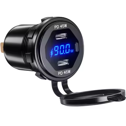 Powerful 90W Dual Ports USB-C Car Charger with Power Indication and Switch, 12V 24V PD3.0 Super Fast