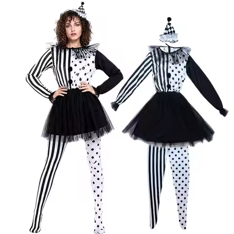 Halloween Joker Art Costume Adult Ladies Black White Gorgeous Skirt Set Three Piece Terror Joker Cos