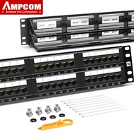แผงกระจายสายไฟ AMPCOMCAT5E/CAT6 24พอร์ต/48พอร์ตแผงกระจายสายไฟแร็คเมาท์-1/2U 19นิ้ว568B 568A อีเทอร์เ