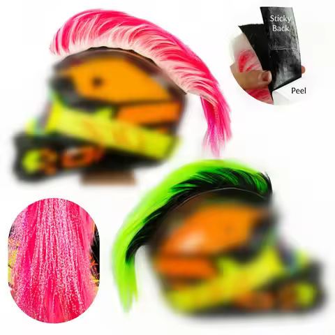 Mohawk Wig for Helmet Decoration, Neon Green Pink With Shining Synthetic Fiber,Reusable Hawk Design 
