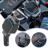 FM Transmitter Bluetooth 5.3 Car MP3 Player 96W PD Type-c+QC3.0 Fast Car Charger With 2 Retractable 