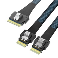 1M Slim SFF‑8654 8i to Dual SFF‑8654 4i Gen4 Data Cable PCIe4.0 Shielded Braided Cable For GPU Serve