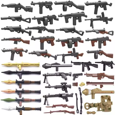WWII Military Weapon MOC Building Blocks Figures Soldier US Soviet Rifle Mini Gun Rocket Launcher MG
