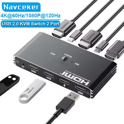 Navceker KVM Switch 4K 60Hz HDMI-Compatible USB 2.0 Hub Docking Station Dock 2 Computer PC Share 4 U
