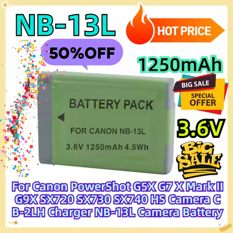 For Canon PowerShot G5X G7 X Mark II G9X SX720 SX730 SX740 HS Camera CB-2LH Charger NB-13L 1250 MAh 