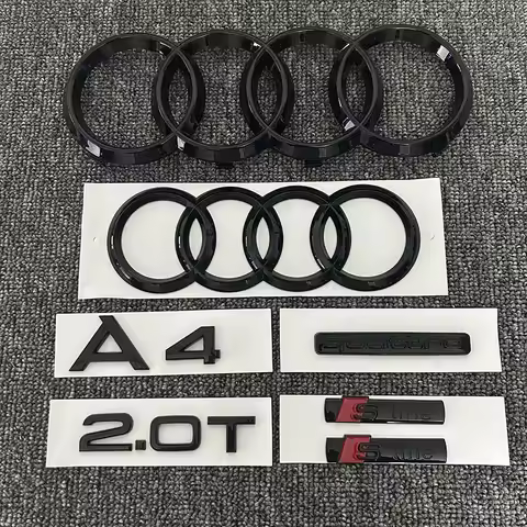 AUDI A4 4Ring logo ABS Black Car Hood Front Grill Rear Trunk Emblem Sticker A4 Mark Quarrto 2.0T Sli