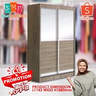 Ready-Fixed 4 Feet Glass Sliding Door Wardrobe Clothing Cabinet With Mirror