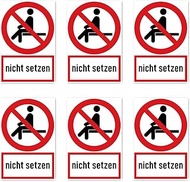 Stickers: 75 x 50 mm, Pack of 6 – Do Not Set – Prohibition Sign with Text (German) (Red/White) – Ver