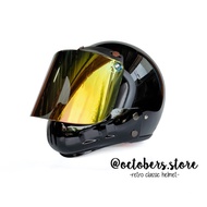Helm Cakil Modular Hitam Gloss half Face Full Face - Helm Retro - Helm