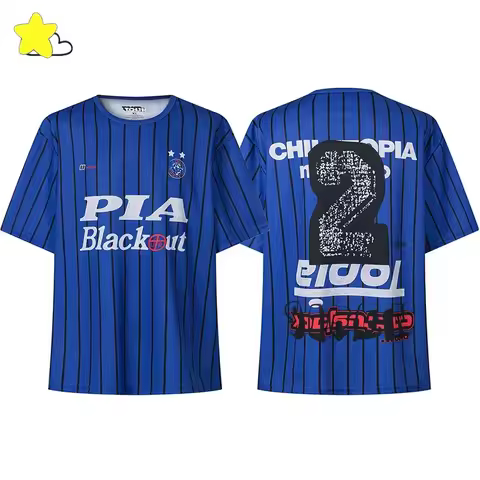 Classic Blue Striped Cactus Jack Football Jersey Tee Best Quality Breathable Oversized Mesh T-Shirt 