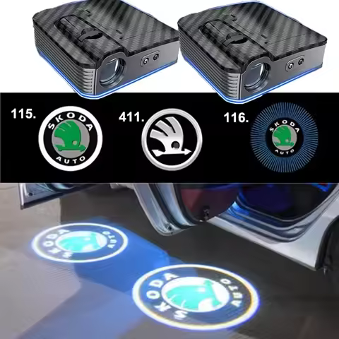 2pcs Car Exterior Door Shadow Welcome Lights for Skoda Logo Octavia A7 Superb Kamiq Fabia Rapid Kodi