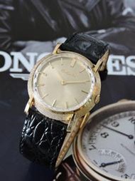 真品 Longines 浪琴 正14K金 罕見特殊金色花紋鑽石切割鏡面手動上鍊機械古董錶 女錶 男錶