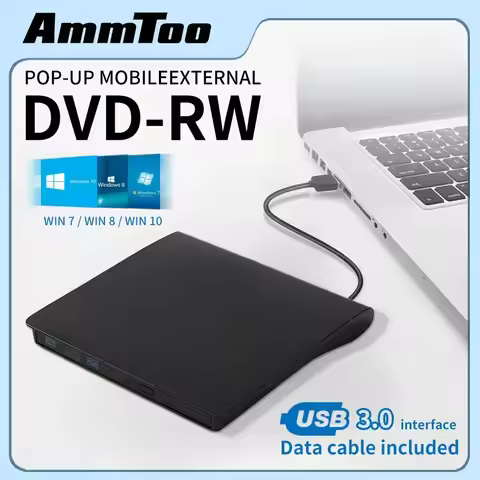 AMMTOO External CD DVD Drive USB 3.0 Portable Fits for DVD-R DVD-RW Player Burner for PC Laptop Comp