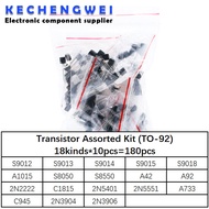 Transistor Assorted Kit (TO-92) 18kinds*10pcs=180pcs 2N2222 S9013 S9014 S9015 S9018 S8050 S8550 5551