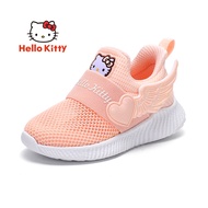 รองเท้าเด็กผู้หญิง Hello Kitty รองเท้ากีฬาเด็กรองเท้าผ้าตาข่ายฉลุลายระบายอากาศลำลองใส่ท่องเที่ยวสำหรับนักเรียนประถมสีขาวฤดูใบไม้ผลิและฤดูร้อน