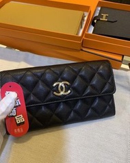 典精品 Chanel 全新 真品 AP3133 黑色 雙C 菱格 荔枝皮 下蓋 12卡 長夾 皮夾 現貨