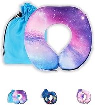 Byron's Games Kids Memory Foam Neck Pillow with Adjustable Strap Offering 360° Support. Add Comfort to Airplane or Car Journeys with The Toddler Travel Pillow. Machine Washable Cover (Galaxy)