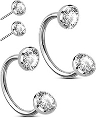 Horseshoe Nose Rings: 2 Pieces 316L Surgical Steel 20G Push Pin Nose Hoop for Women Men Threadless H
