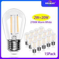 BRIMAX 6/15Pcs E27 2W S14 2700K Warm White LED Bulb for S14 Outdoor Indoor String Lights
