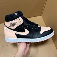 Ready Stock Supply Full Top Layer Leather Brush Rubber Insole Air Jordan AJ1 High-Top Black Pink Toe