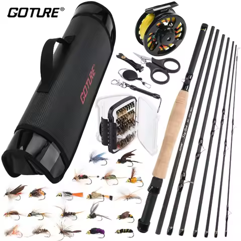 Goture 2.7m/9FT Fly Fishing Rod Set 5/6WT 8pcs Carbon Fiber Fly Rod Combo Portable Travel Feeder wit