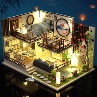 [Hoàn Tiền 10%]Nhà búp bê tự làm bằng gỗ - Tặng Dụng cụ và Keo dán [Nhà có nội thất & đèn LED]  M029