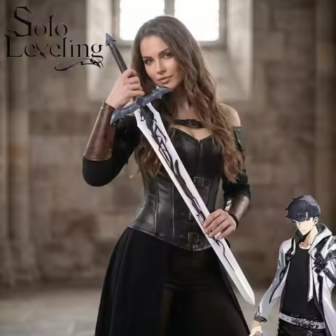 43.31Inch 110cm Solid Wood Solo Leveling Sung Jinwoo Demon King Great Sword Anime Cosplay Safe Blunt