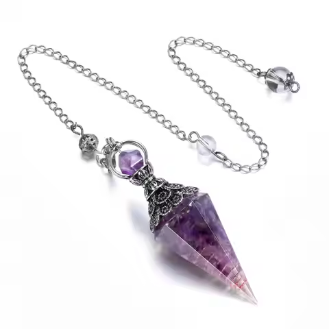 Resin Pendulum for Dowsing Orgone Pendulum 6 Faceted Hexagonal Pointed Amethyst Chip Stone Cone Spir
