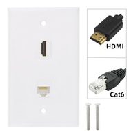 Buckle Type 2-Port Multimedia Socket Panel HDMI Female to Female HD Audiovisual CAT6 Network RJ45 In