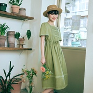 OB Japanese Pure Cotton Pleated Lace Piping Style Waist Drawstring Dress < DA10451 >