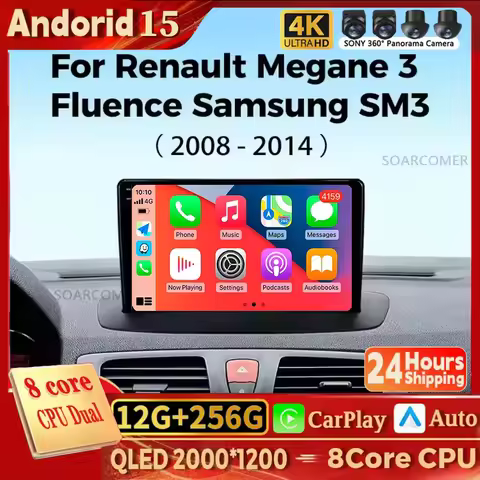Android 15 Car Radio Multimedia Play For Renault Megane 3 Fluence Samsung SM3 2008 - 2014 Android Wi