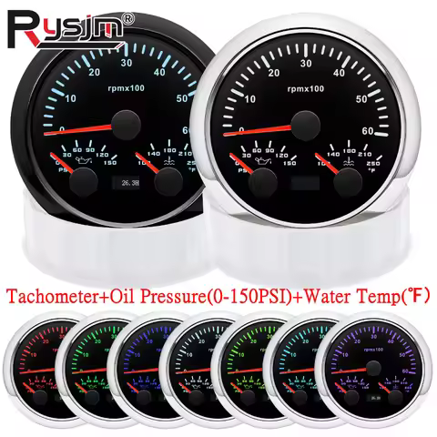 N Multi 3 IN 1 Car Gauge 85mm Tachometer+Oil Pressure+Water Temperature Meter 6000RPM 8000RPM 7 Colo