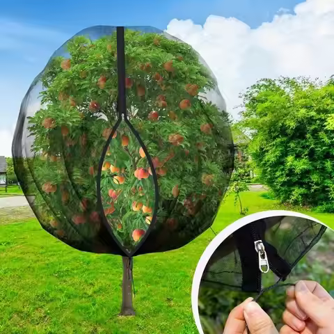 Drawstring Plant Protection Net Thickened with Zipper Fruit Insect Netting Mesh Anti-Bird Plant Cove