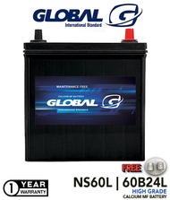 Global NS60L 48B24L/60B24L (Small Terminal+Free Adapter) Maintenance Free Car Battery Suitable for PROTON Waja, Savvy, Iswara Old Saga, Waja