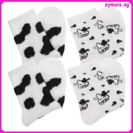 2 Pairs Delicate Cartoon Cows Socks Female Furry Socks Tube Plush Socks  zymais