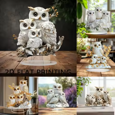The White Owls 2D Flat Acrylic Table Decoration ,Home,studio,Cafe,room,office,display Case, Ornament