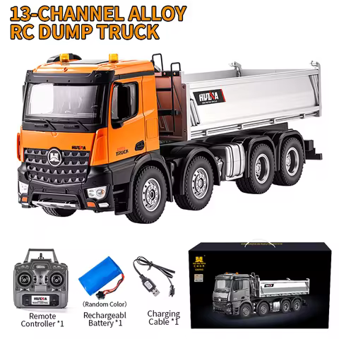 HUINA 1536-1 RC Truck 1/14 Scale 13CH Alloy Remote Control Dump Truck 8x8 Wheels Large-bed 2.4G Engi