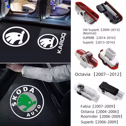 2pcs/set Car Led Logo Door Light Laser Projector Ghost lamp Welcome Light For skoda Superb SUPERB Su