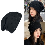 JN Trendy Rivets Beanies Hat for Party Goers Stage Performances Knit Headwear