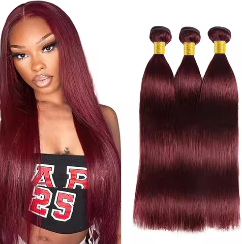 99J Burgundy Straight Bundles 100% Remy Human Hair Weaves Red Color Bundles 99j Straight Hair 1/3 Bu