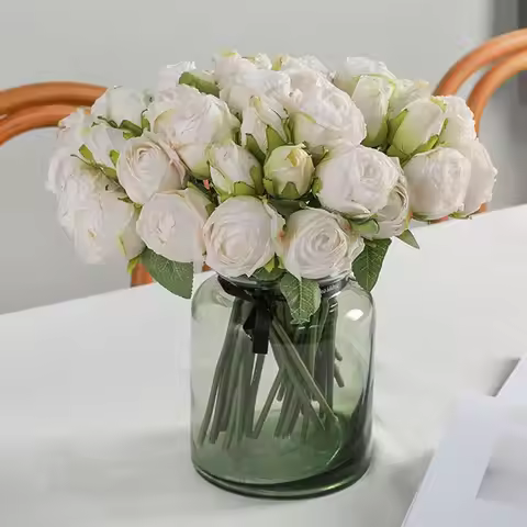 Creative Elegant Artificial Roses Bouquet Plastic Handmade Silk Rose Flowers Real Touch Fake Plants 